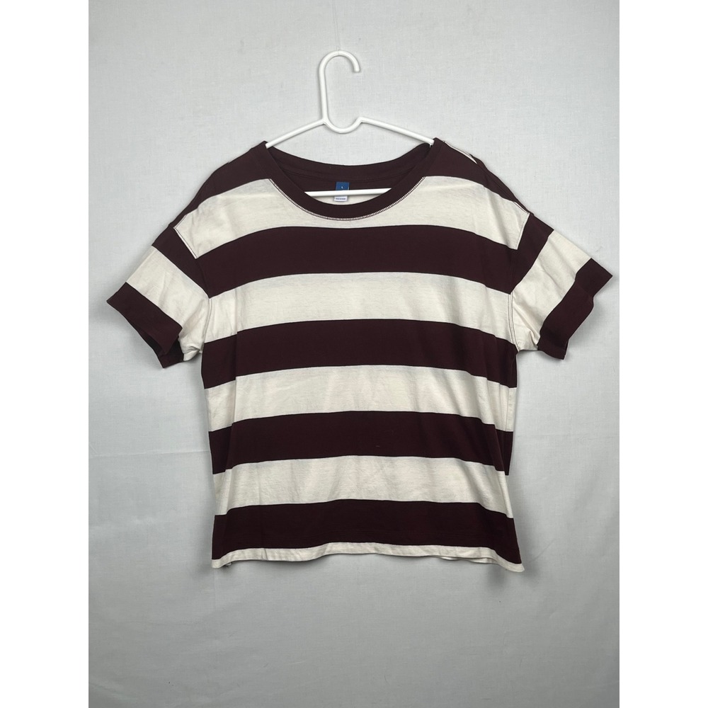 Old Navy Striped T-Shirt Womens Large Short Sleeve‎ Crewneck Burgundy Cream L